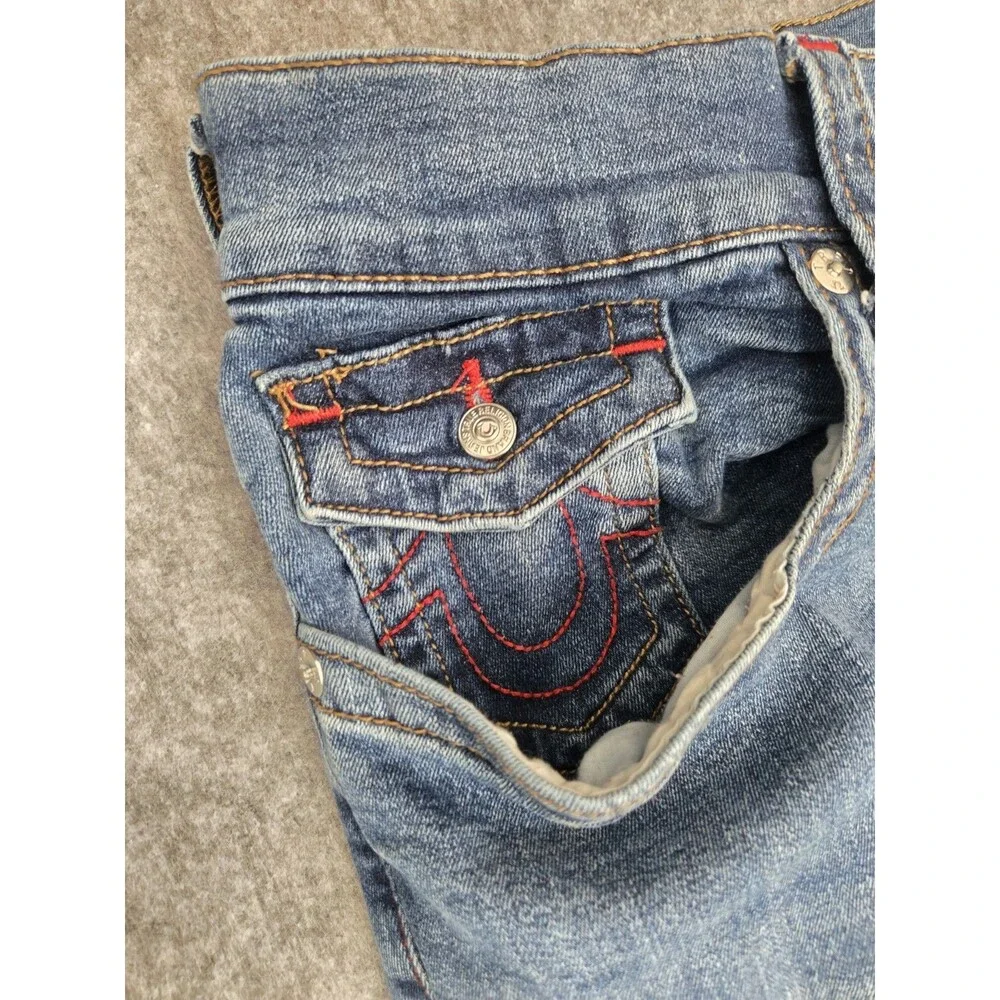 True Religion Mens Ricky Flap SN Straight Leg Jeans Blue Rinse 38x33 22673